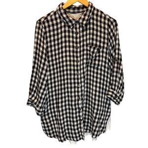 Kyla Seo Plaid & Floral Embroidered Button Down Tunic Top - size Large